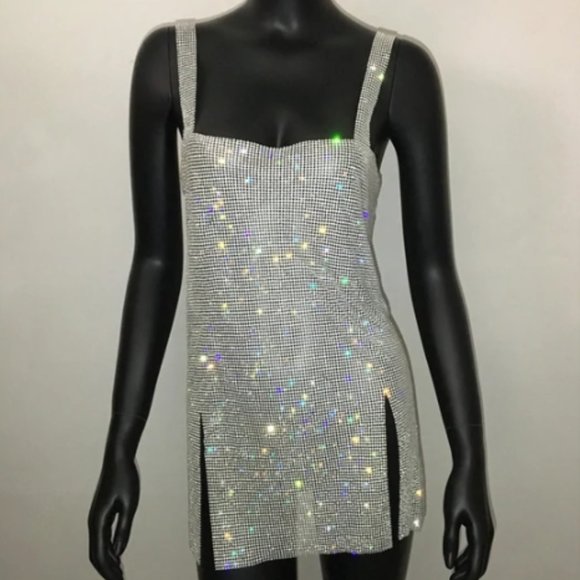 Silver Rhinestone Sexy Slit Bodycon - Picture 5 of 5